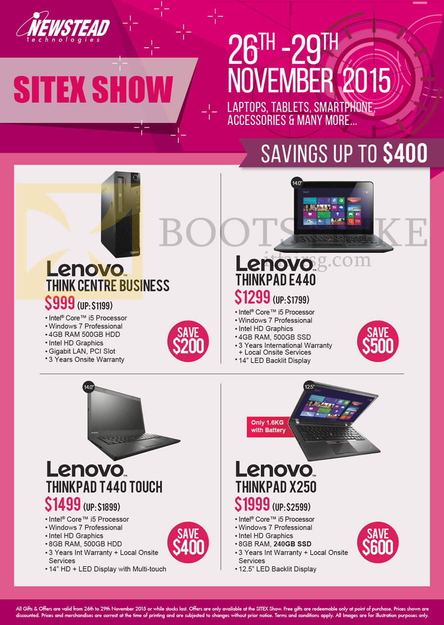 SITEX 2015 price list image brochure of Lenovo Newstead Think Centre Business, Thinkpad E440, X250, T440 Touch