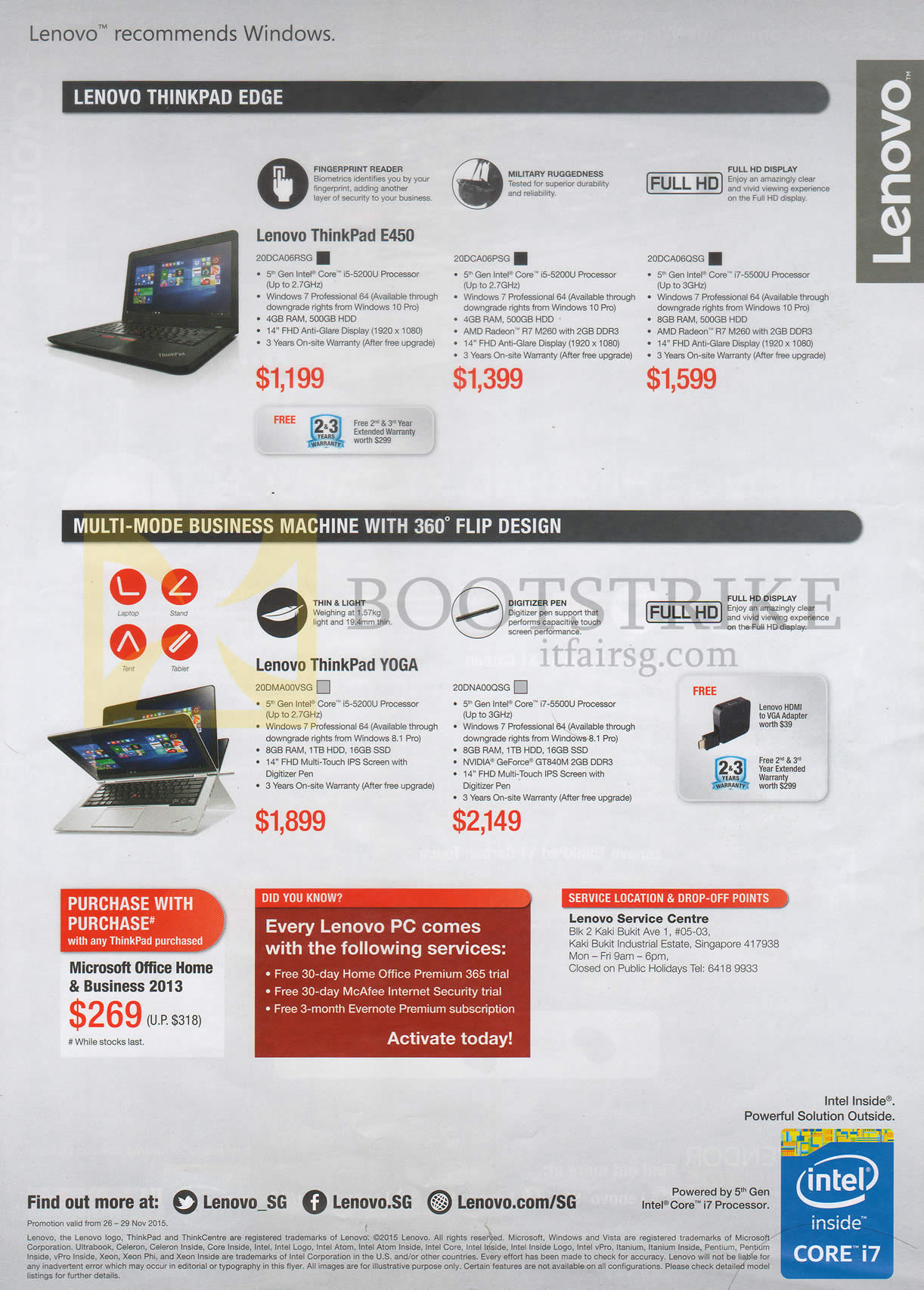 SITEX 2015 price list image brochure of Lenovo Notebooks Thinkpad, Thinkpad Yoga, E450, Yoga