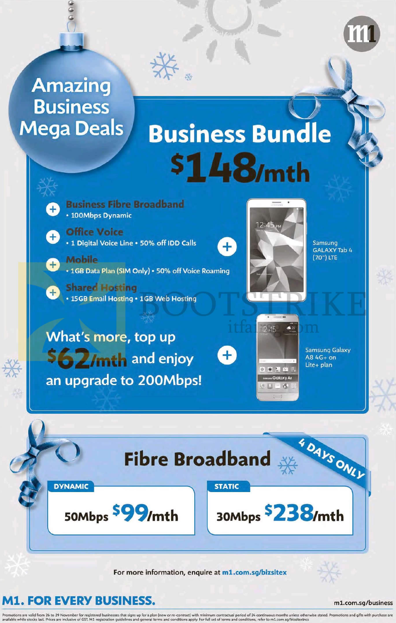 SITEX 2015 price list image brochure of M1 Business Mega Deals, 148.00 Business Bundle, Dynamic Static Fibre Broadband, 50Mbps, 30Mbps