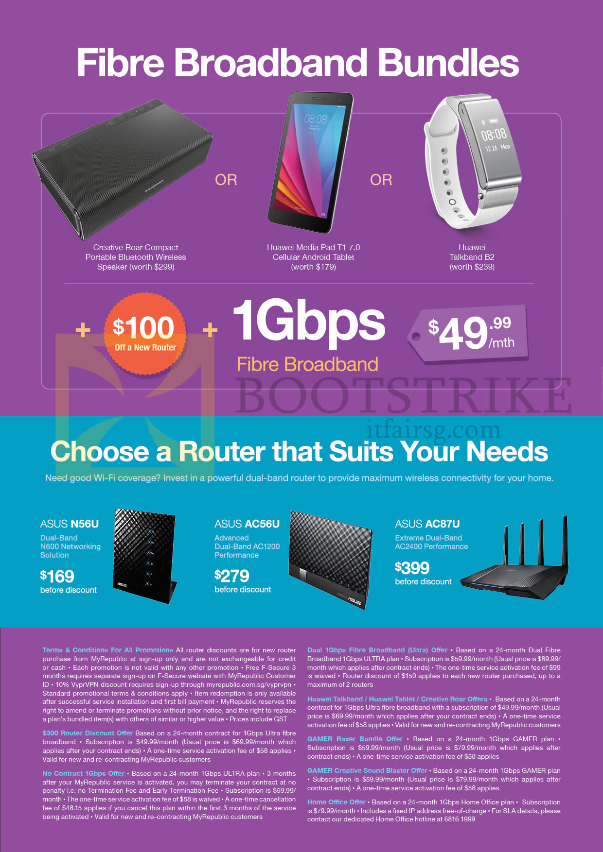 SITEX 2015 price list image brochure of MyRepublic Fibre Broadband Bundles Free Items, Routers, 49.99 Plan, Asus N56U, AC56U, AC87U