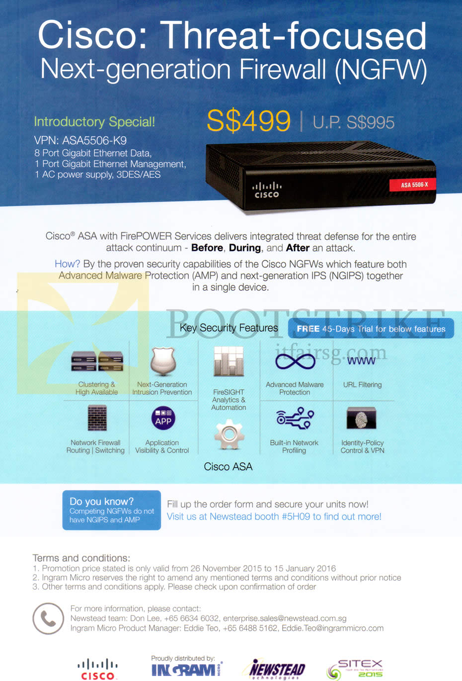 SITEX 2015 price list image brochure of Newstead Cisco Next Generation Firewall ASA5506-K9, Key Security Features, Free 45 Days Trial