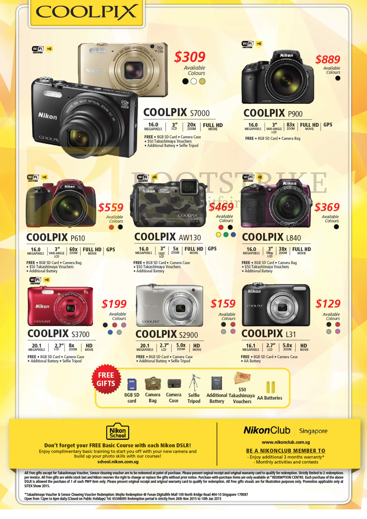 SITEX 2015 price list image brochure of Nikon Digital Cameras Coolpix S7000, P900, P610, AW130, L840, S3700, S2900, L31