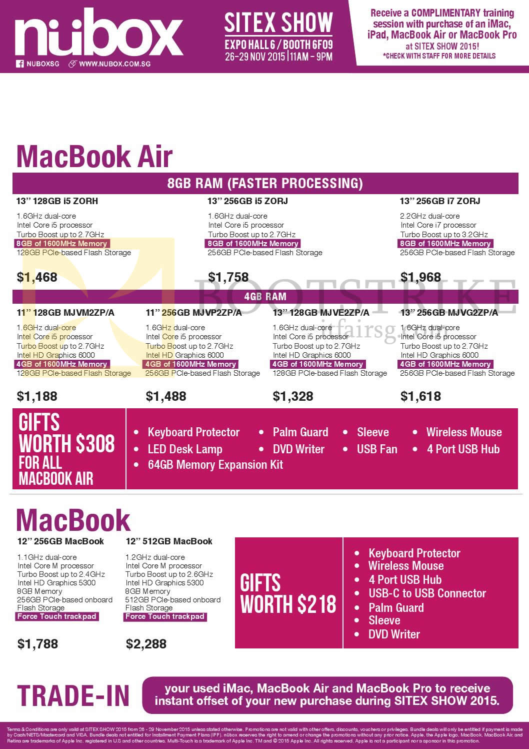 SITEX 2015 price list image brochure of Nubox Apple MacBook, MacBook Air, 12 Inch, 13 Inch, Free Gifts, Trade-In