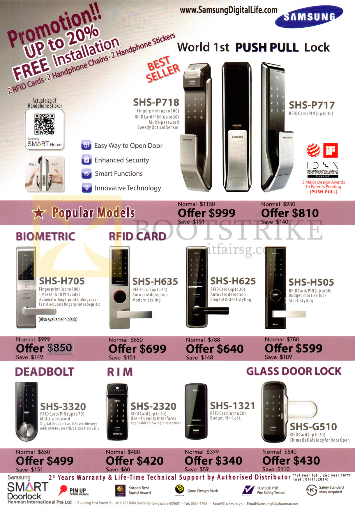 SITEX 2015 price list image brochure of Samsung Digital Door Locks SHS-P718, SHS-P717, SHS-H705, H635, H625, H505, 3320, 2320, 1321, G510