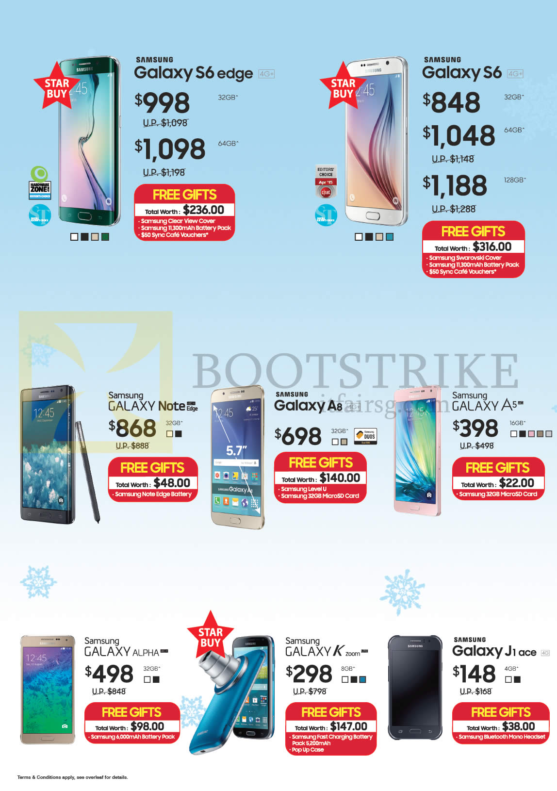 SITEX 2015 price list image brochure of Samsung Mobile SmartPhones Galaxy S6 Edge, S6, Note Edge, A8, A5, Alpha, K Zoom, J1 Ace