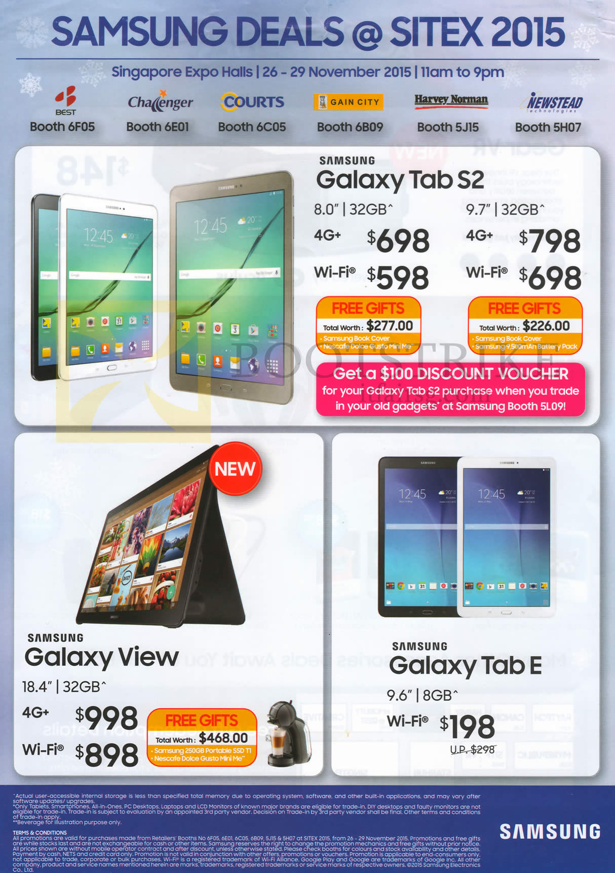 SITEX 2015 price list image brochure of Samsung Tablets Galaxy Tab S2, View 18.4, Tab E 9
