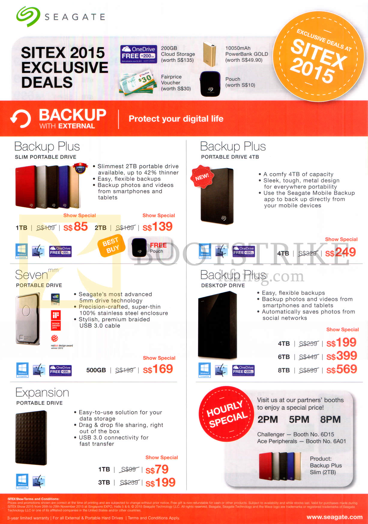 SITEX 2015 price list image brochure of Seagate Storage Solutions Backup Plus, Seven, Expansion Portable Drive, Backup Plus Desktop Drive, 1TB, 2TB, 3TB, 4TB, 6TB, 8TB
