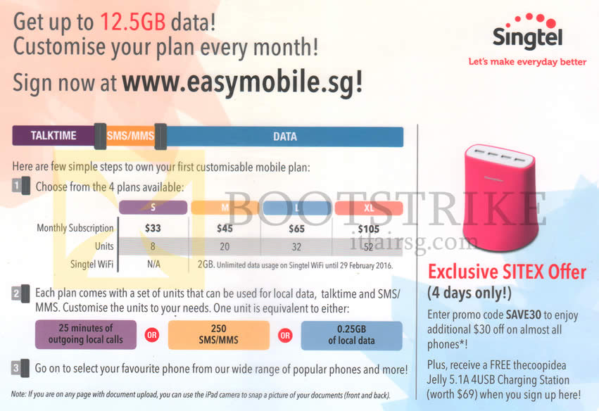 SITEX 2015 price list image brochure of Singtel Easy Mobile 12.5GB Data, 30 Dollar Off All Online Phones Promo Code