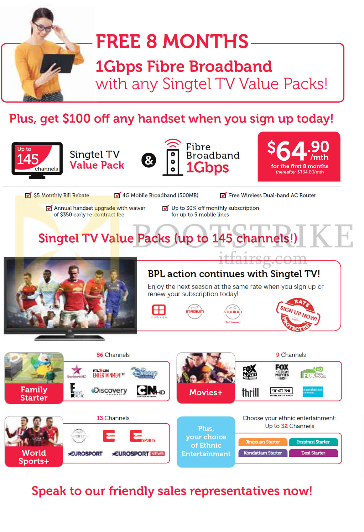 SITEX 2015 price list image brochure of Singtel TV Value Packs Family Starter, World Sports Plus, Movies Plus, 64.90 Free 1Gbps Fibre Broadband