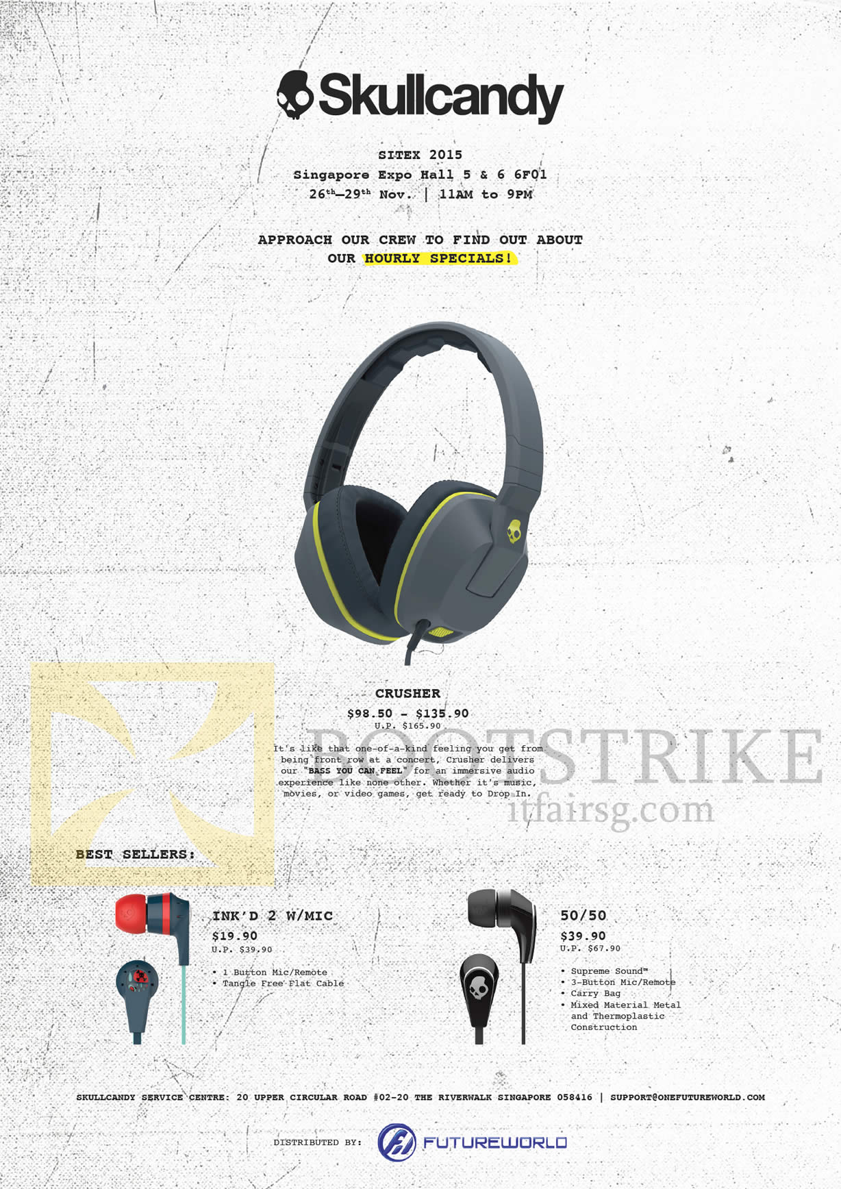 SITEX 2015 price list image brochure of Skullcandy Earphones, Headphones, Crusher, Ink D 2, 50 50