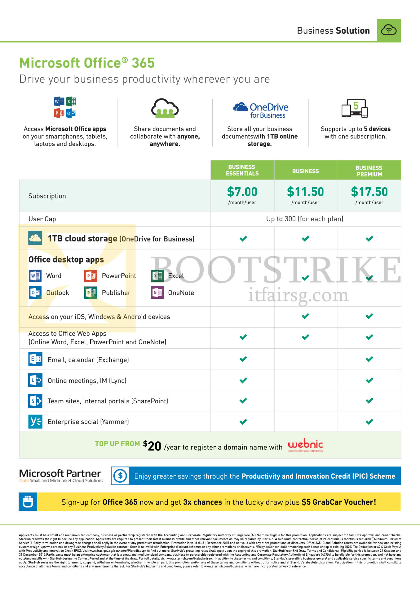 SITEX 2015 price list image brochure of Starhub Business Microsoft Office 365 7.00 Business Essentials, 11.50 Business, 17.50 Business Premium