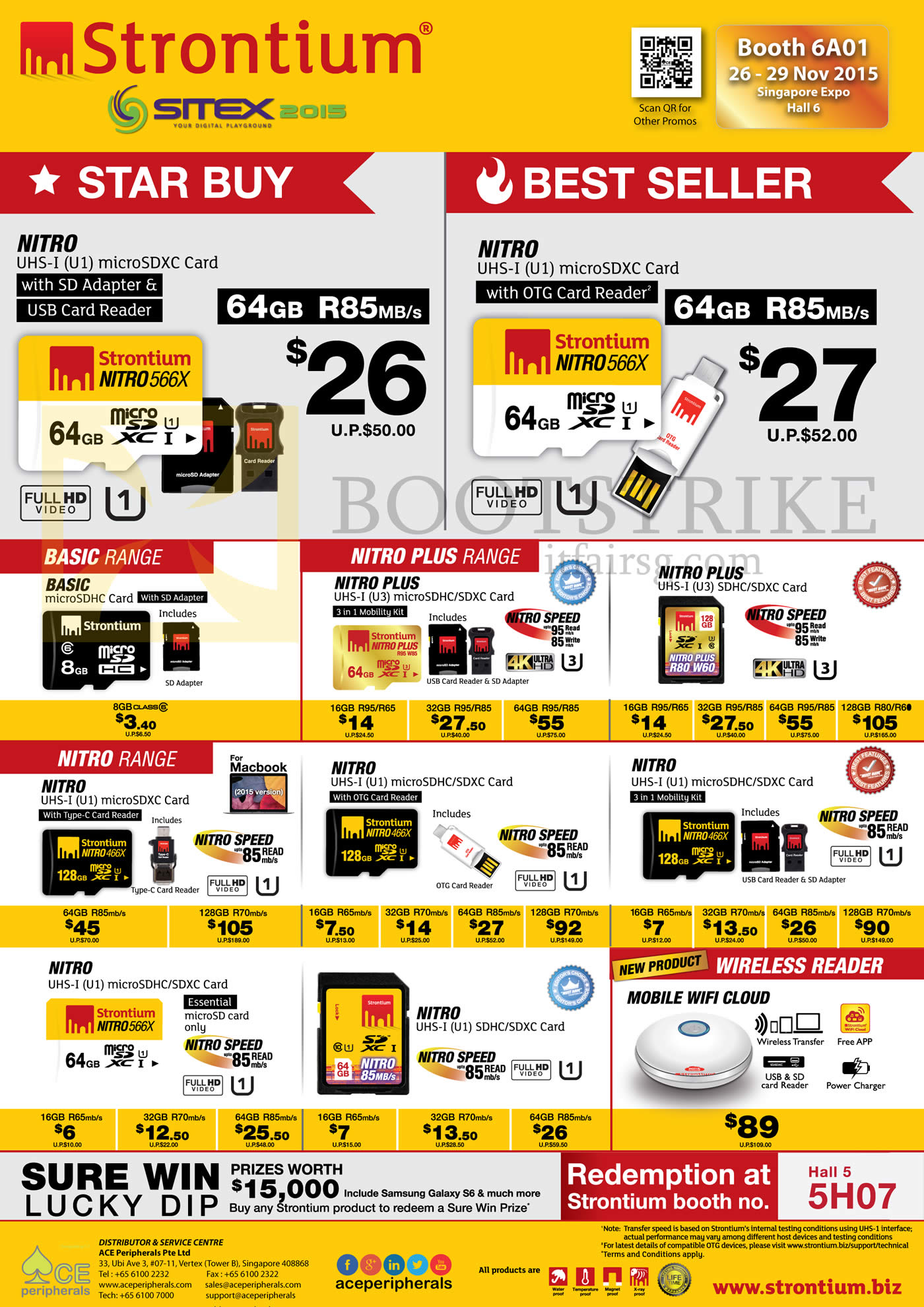 SITEX 2015 price list image brochure of Strontium Memory Flash Nitro Plus UHS 1 U1 U3 MicroSDHD SDXC Mobility Kid OTG Card Reader Class 6 10