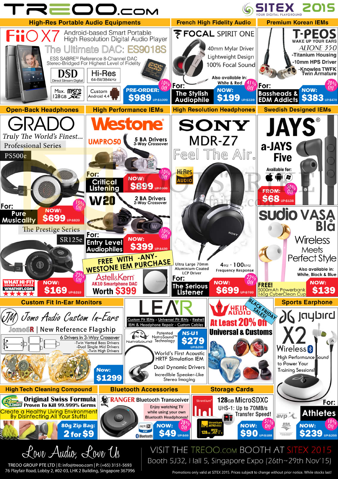 SITEX 2015 price list image brochure of Treoo Portable Audio Equipments, Headphones, IEMs, In-Ear Monitors, Bluetooth Accessories, Storage Cards, Sports Earphone