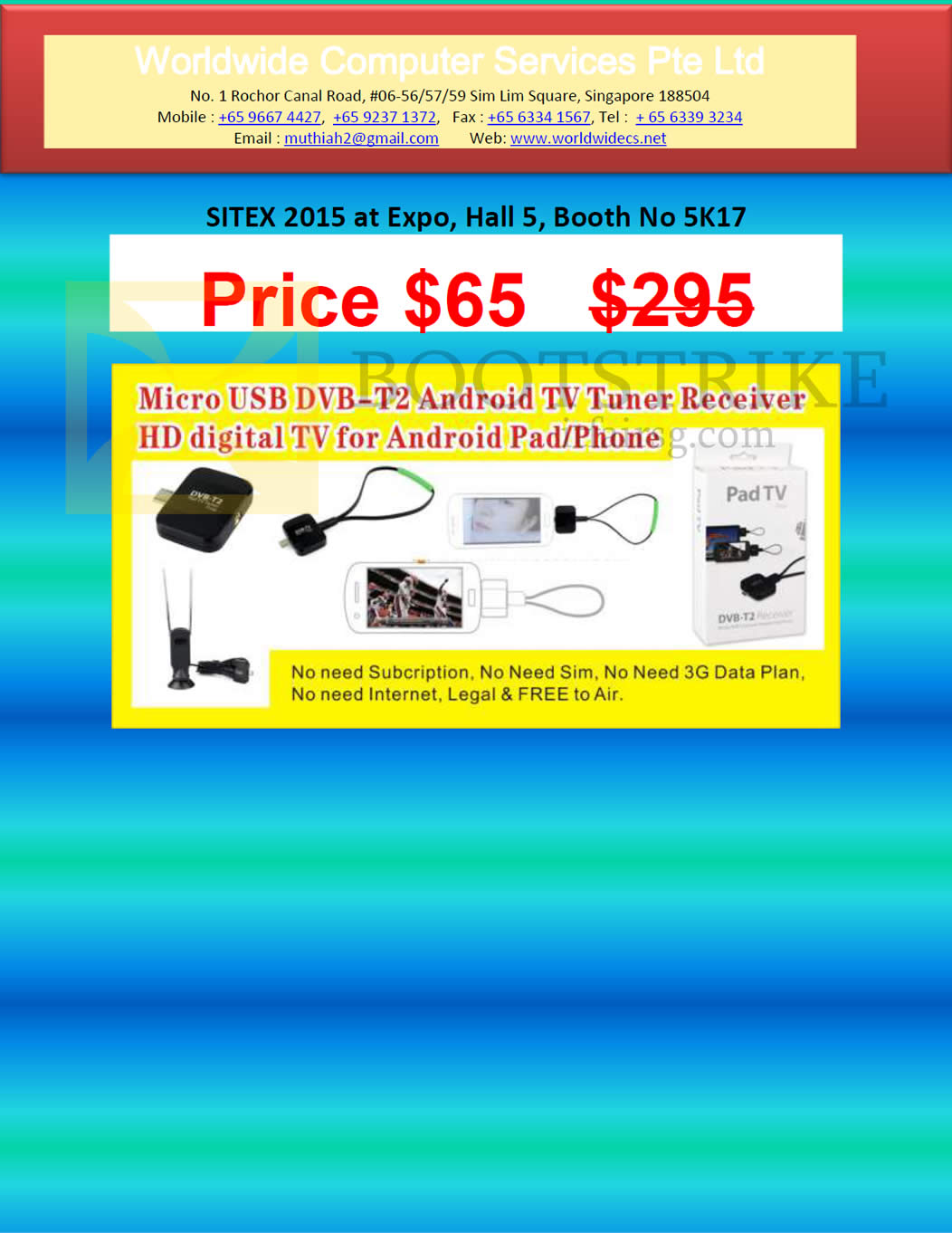 SITEX 2015 price list image brochure of Worldwide Computer Services Micro USB DVB-T2 Android TV Runer Receiver