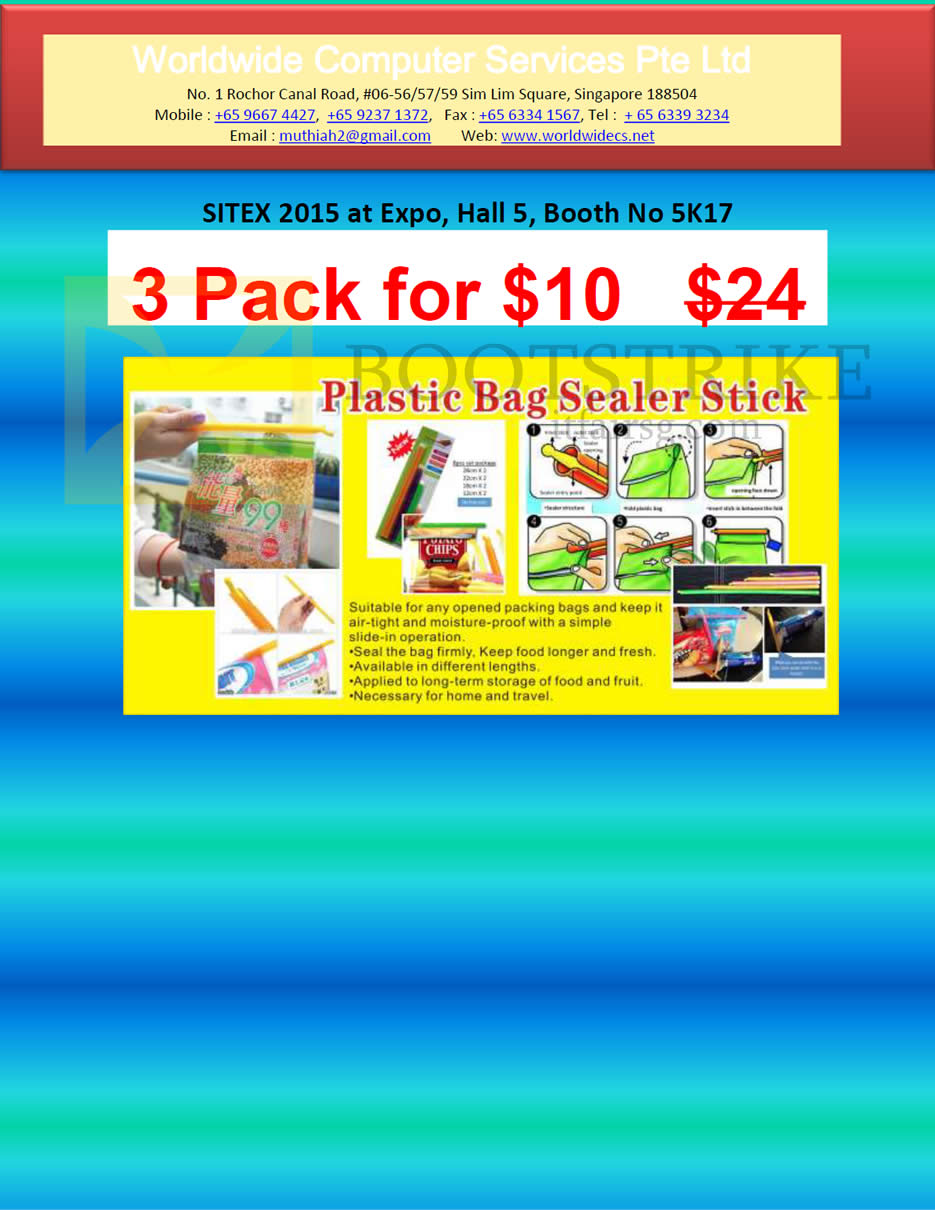 SITEX 2015 price list image brochure of Worldwide Computer Services Plastic Bag Sealer Stick