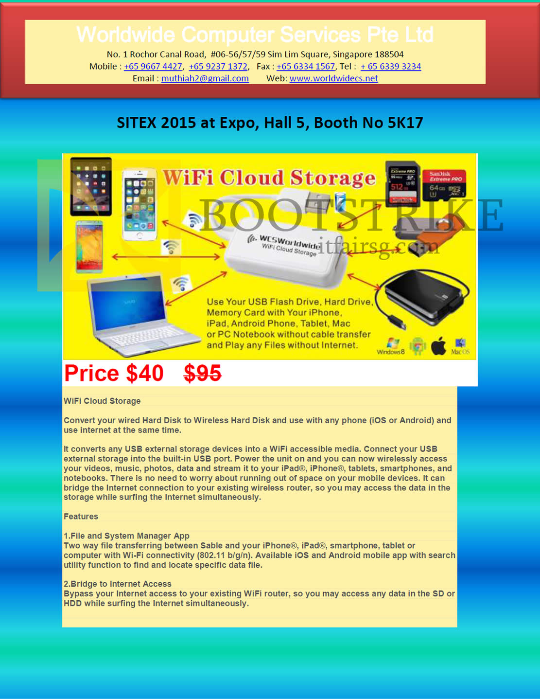 SITEX 2015 price list image brochure of Worldwide Computer Services WiFi Cloud Storage
