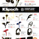 Klipsch Earphones, R6i, R6 On-Ear, Limited Edition R6i, X4i, X7i, X11i, R6i, R6m, R6, S3m, X7i, AW4i, X11i, AS5i, Status, Reference On-Ear, Promedia 2.1, Gig, KMC1, KMC3