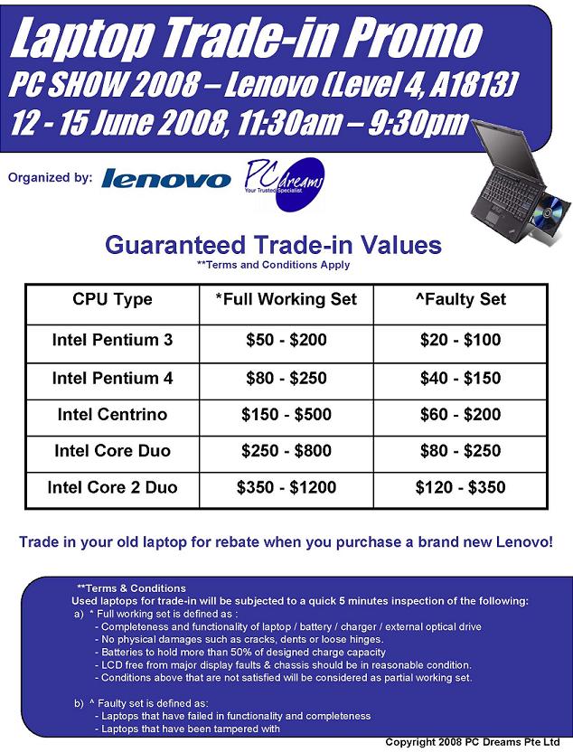 Lenovo Trade In Program PC SHOW 2008 Price List Brochure Flyer Image